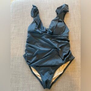 Elegant Dark Blue Maternity One-Piece Swimsuit